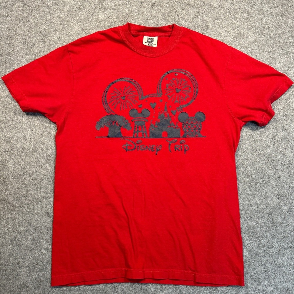 Comfort Colors Disney Trip Graphic T-Shirt Medium Red Cotton Short Sleeve